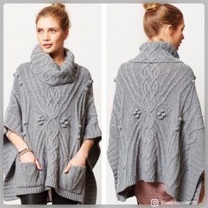Anthropologie cowl neck Pom Pom sweater poncho